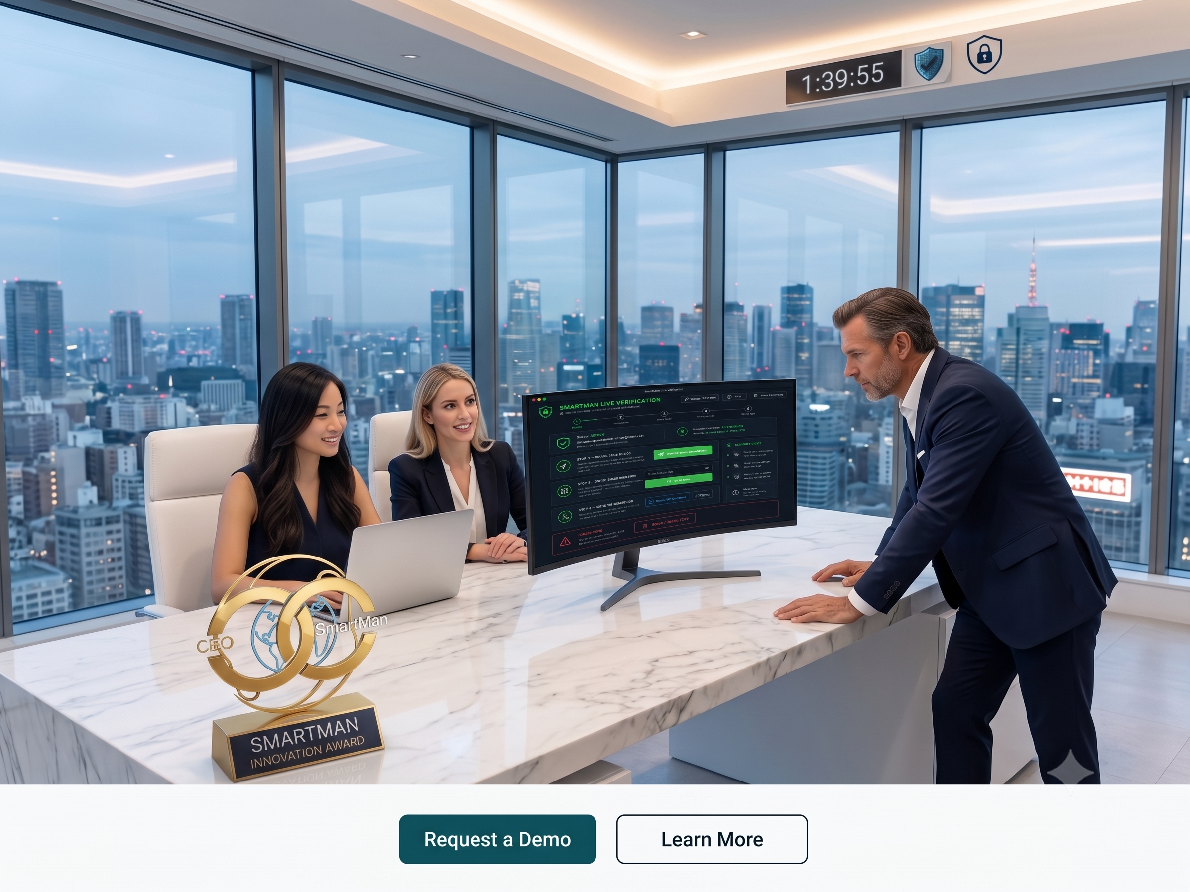 Executive team using ZTRUSTX live verification in a conference room